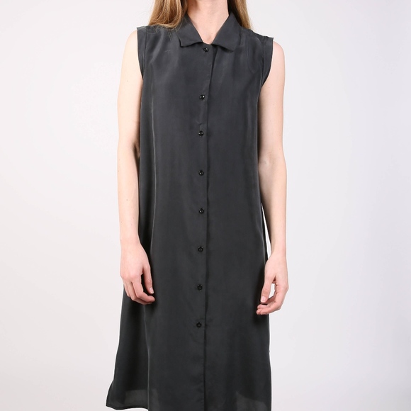 Black Silk Button Down Dress - Picture 1 of 2